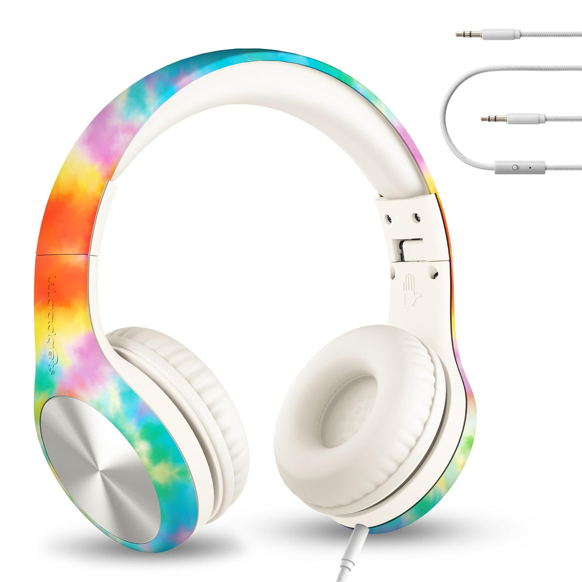 LilGadgets front view showing tie-dye finish and over-ear fit for identifiable style