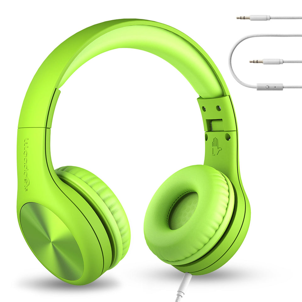 LilGadgets front view of green headphones showing design and kid-friendly look