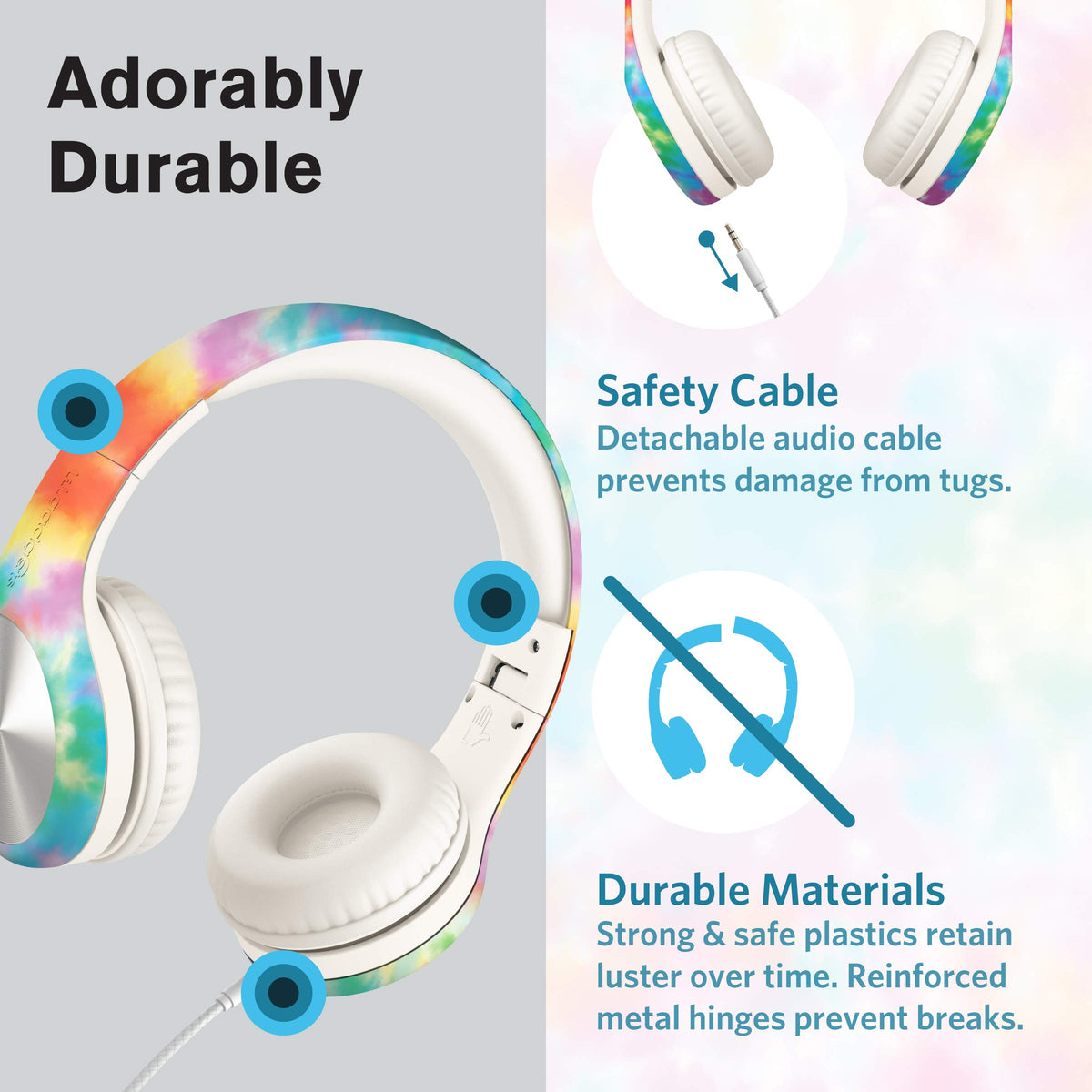 LilGadgets tie-dye pattern detail that makes headphones fun and easy to spot