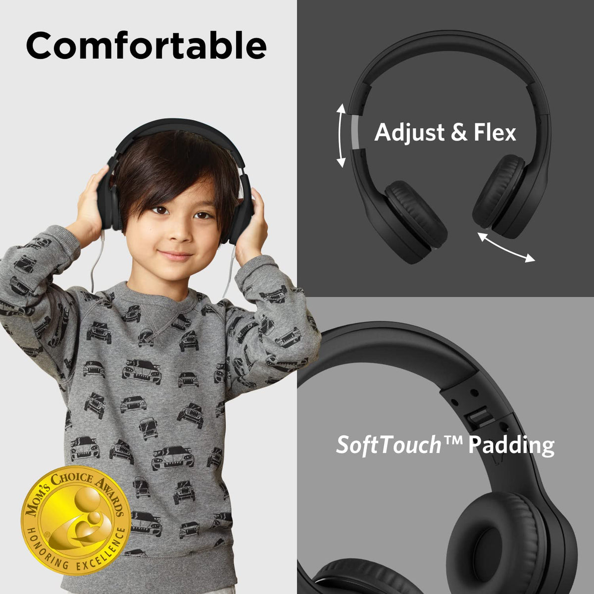 LilGadgets Connect+ soft-touch padding for comfortable all-day wear.