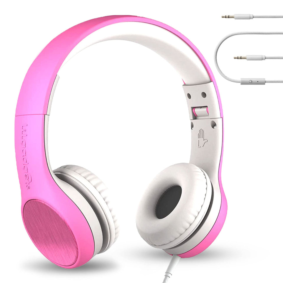 LilGadgets Connect+ Style on-ear headphones in pink, ideal for classroom sharing and collaborative listening.