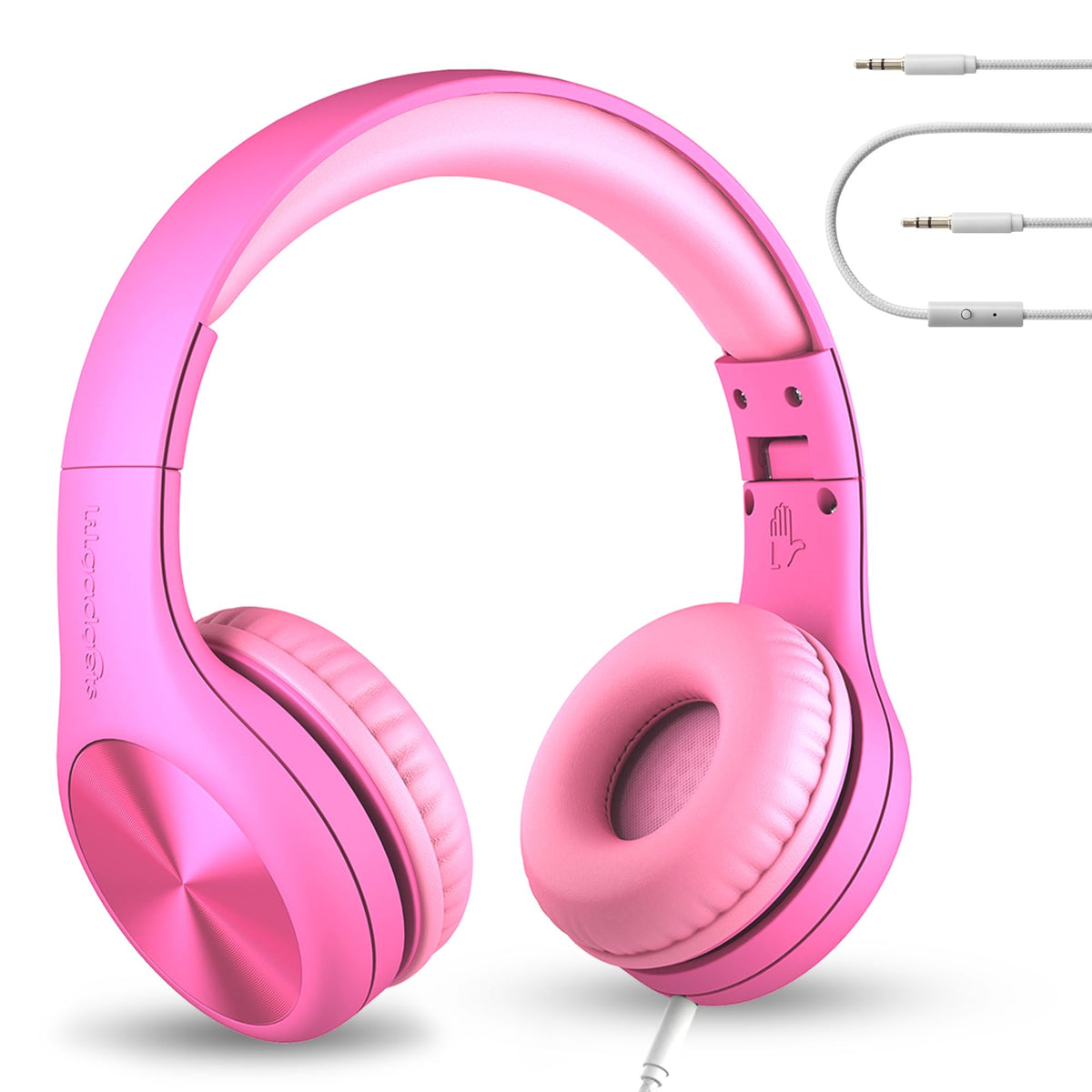 LilGadgets pink front view showing headset and comfortable fit benefit