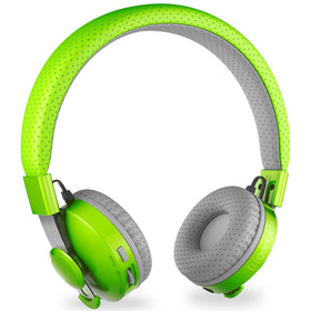 LilGadgets green headphones front packaging showing safe-kid design and features