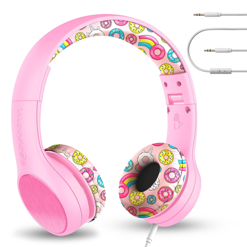 LilGadgets pink donut on-ear headphones for kids with soft padding