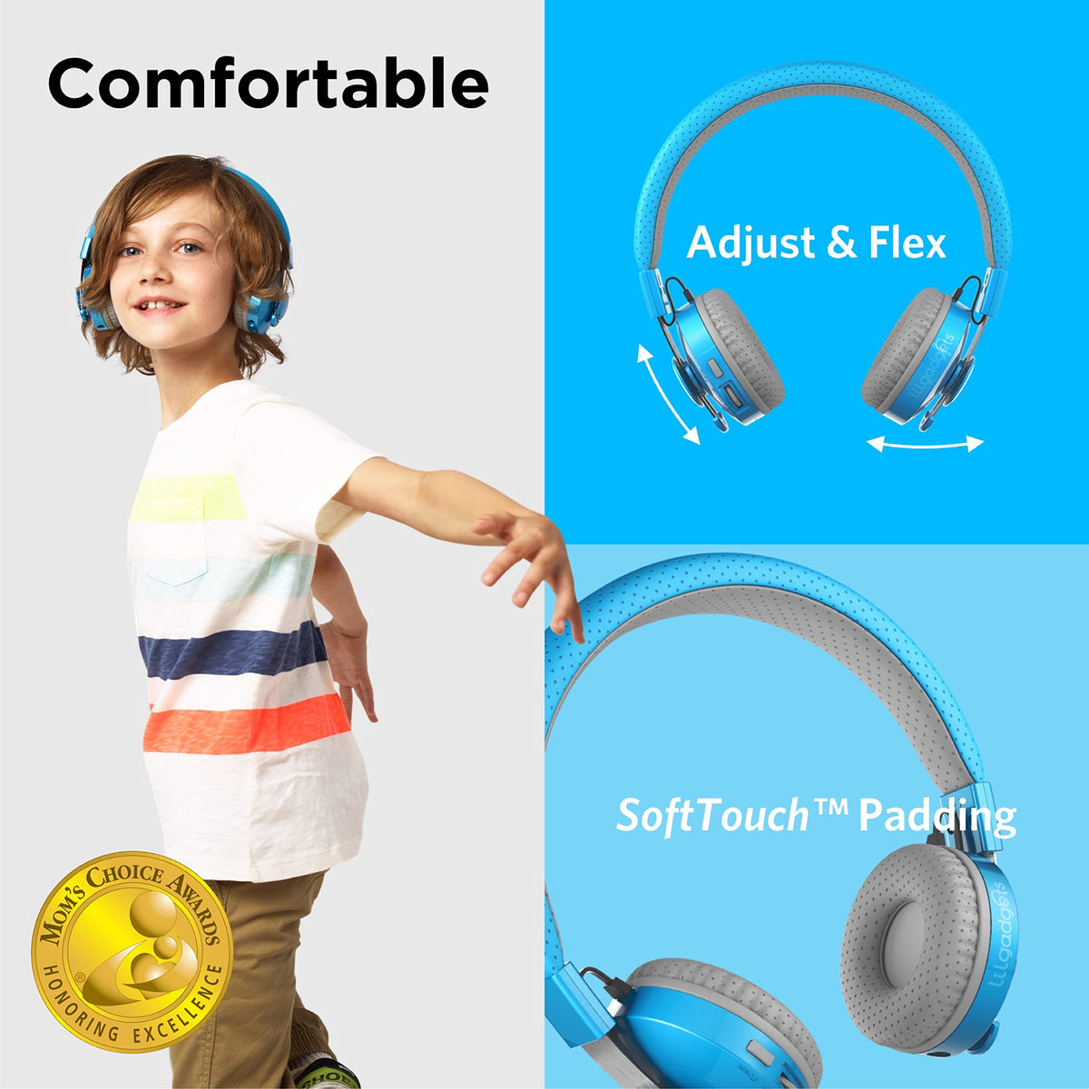 LilGadgets close-up of SoftTouch padding providing comfortable, gentle ear cushioning