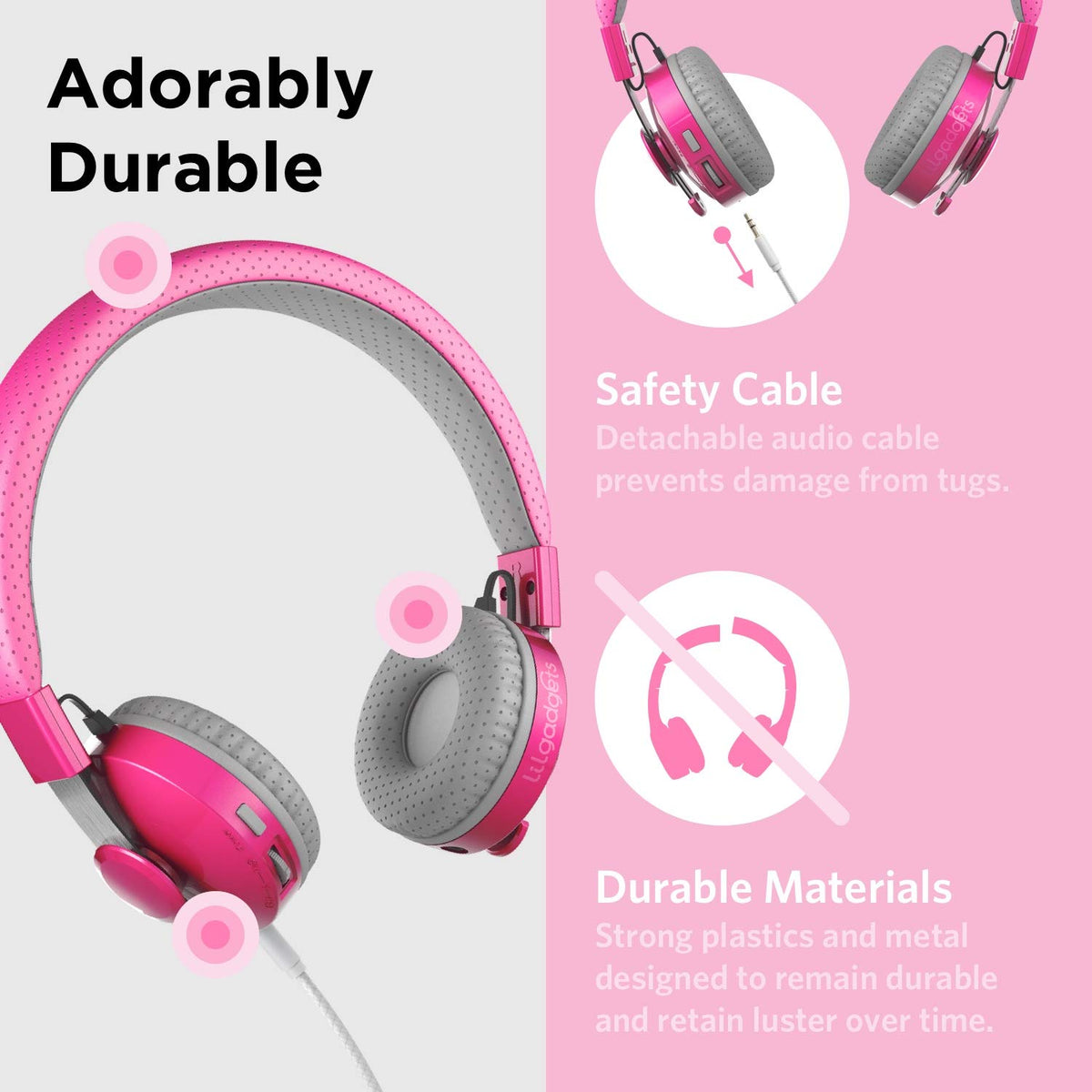 LilGadgets headband with stainless steel detail showing durability and adjustability