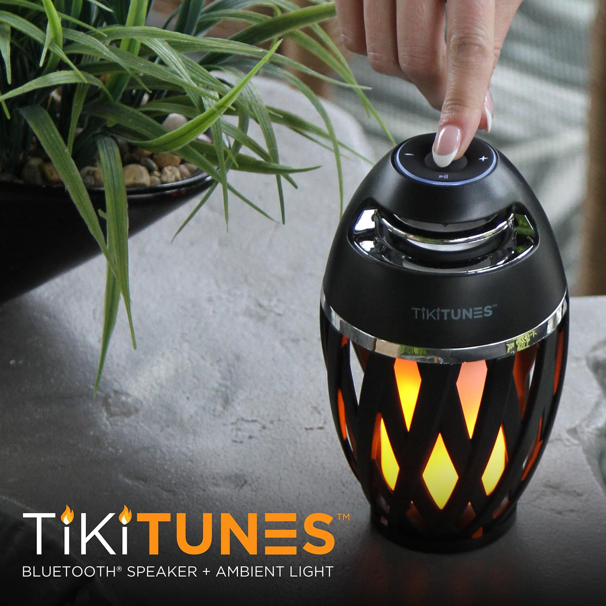 Limitless Innovations TikiTunes LED flame lighting creates warm ambient mood.