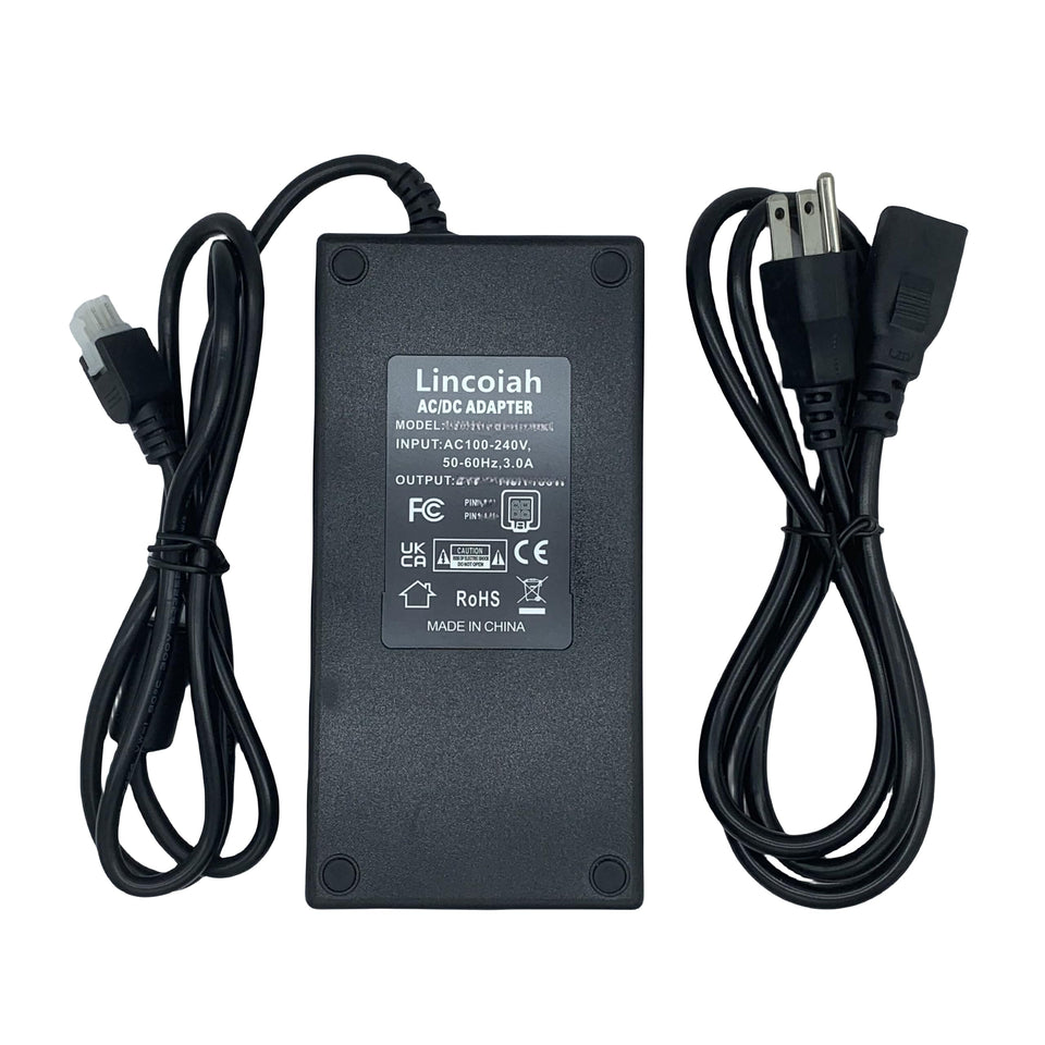Lincoiah AC/DC adapter front view, compact design for easy placement.