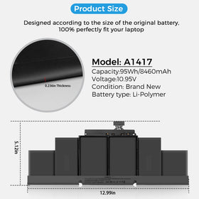 LINGCI A1417 battery specs label reveals 95Wh capacity.