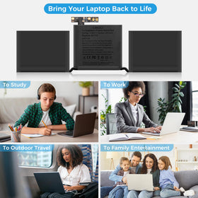 LINGCI battery staged on desk with laptop showing practical replacement and extended runtime benefit