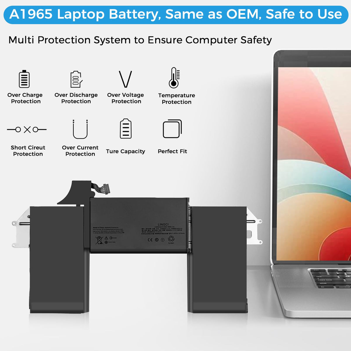 LINGCI MacBook Air 13 internal view with new battery installed