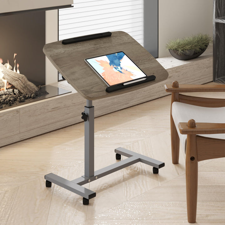 LINGMI front view of graphite laptop table showing compact portability and sturdy base benefit