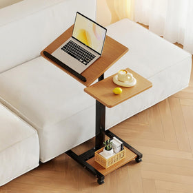 lingmi front view showing natural wood top and sturdy frame, offering versatile workspace