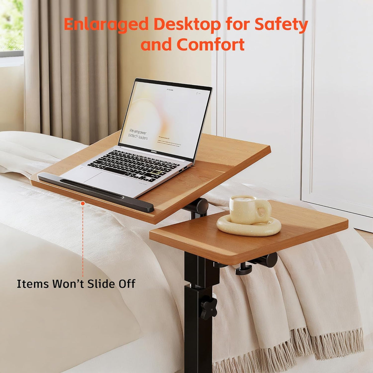 lingmi in-use on sofa with laptop demonstrating convenient mobile workstation