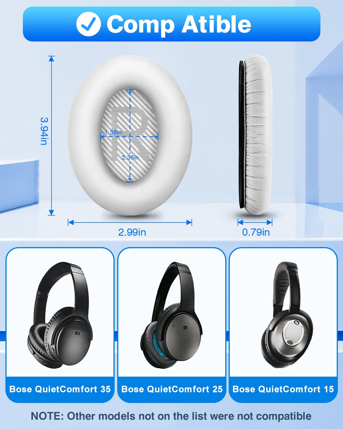 Link Dream ear pads for Bose QC35 II, side view highlighting secure, soft fit