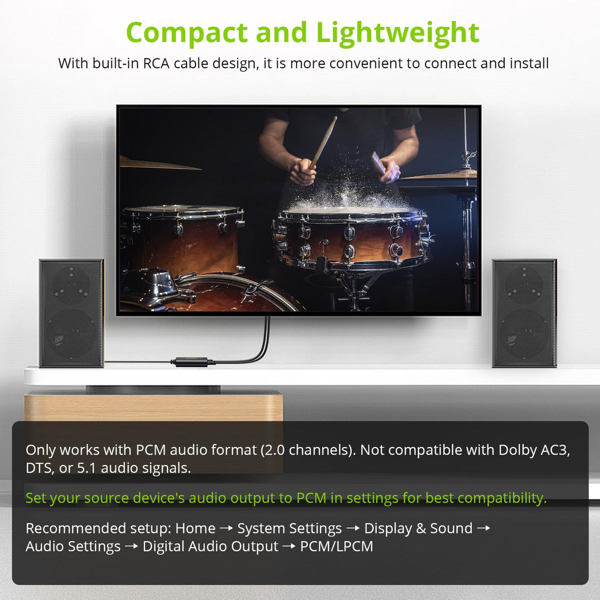 LiNKFOR compact design with included RCA cable for quick plug-and-play