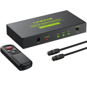 LiNKFOR digital optical 3x1 switch—front view highlighting compact aluminum enclosure for a tidy home theater setup
