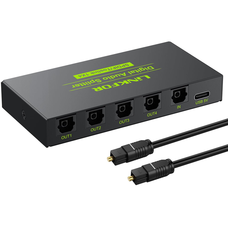 LiNKFOR digital-spdif-1x4-splitter image showing four outputs for receivers