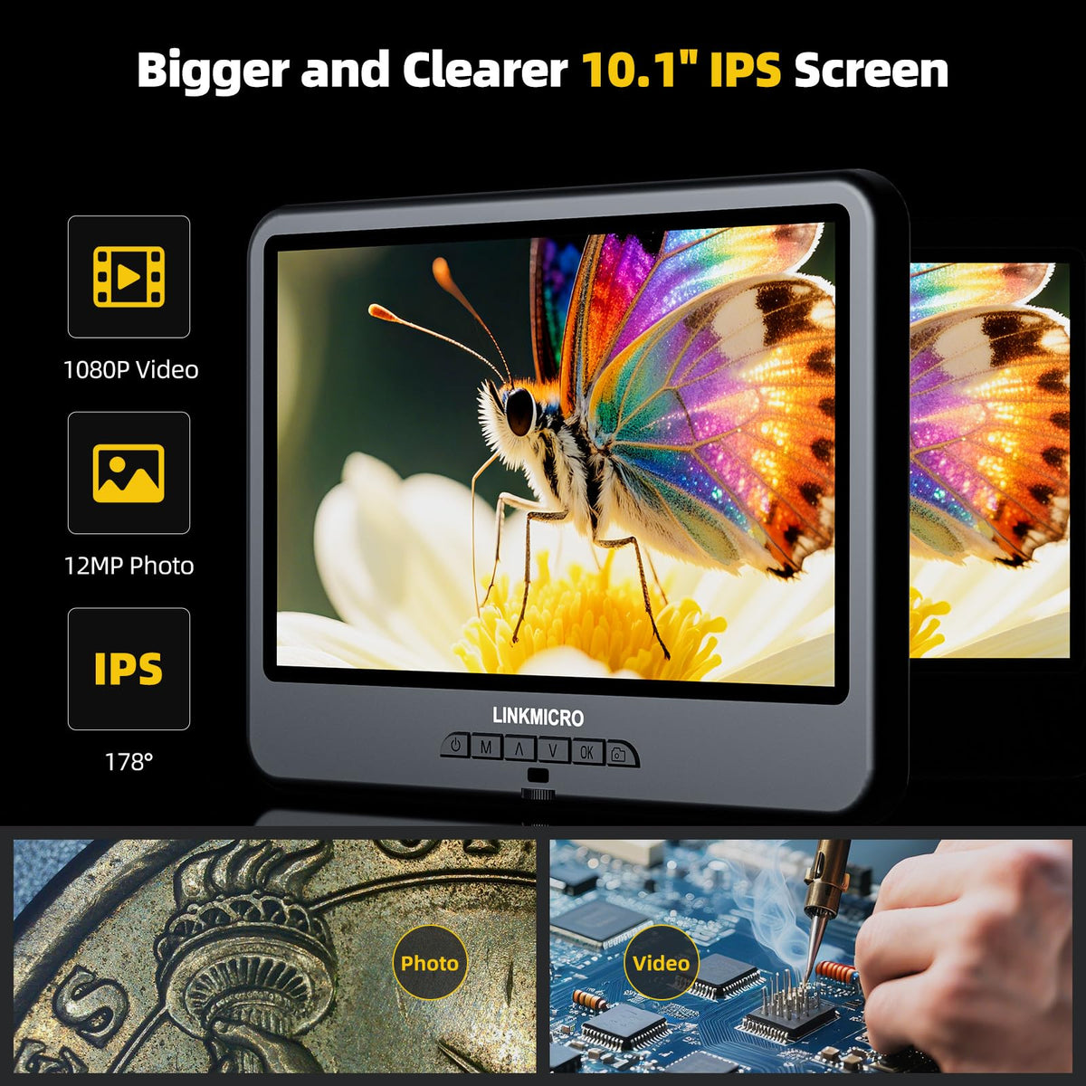 12MP photo and 1080P video capture with remote control for documentation.