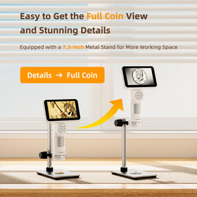 LINKMICRO LM115 mounted on 7.3-inch metal stand for hands-free, shake-free inspection