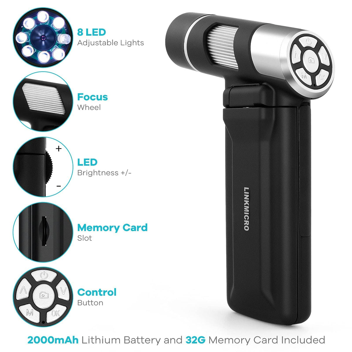 LINKMICRO LM203 includes a 32GB memory card for expanded capture storage.