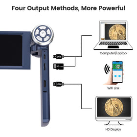 LINKMICRO LM203S on 23 cm stand captures clear 1080p coin images.