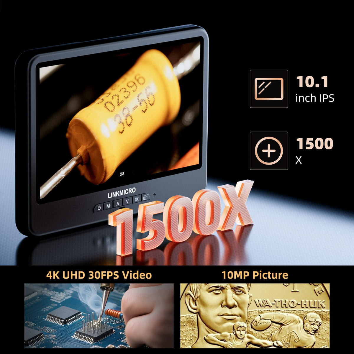 Eight-level LED lighting reduces glare for coins and micro features