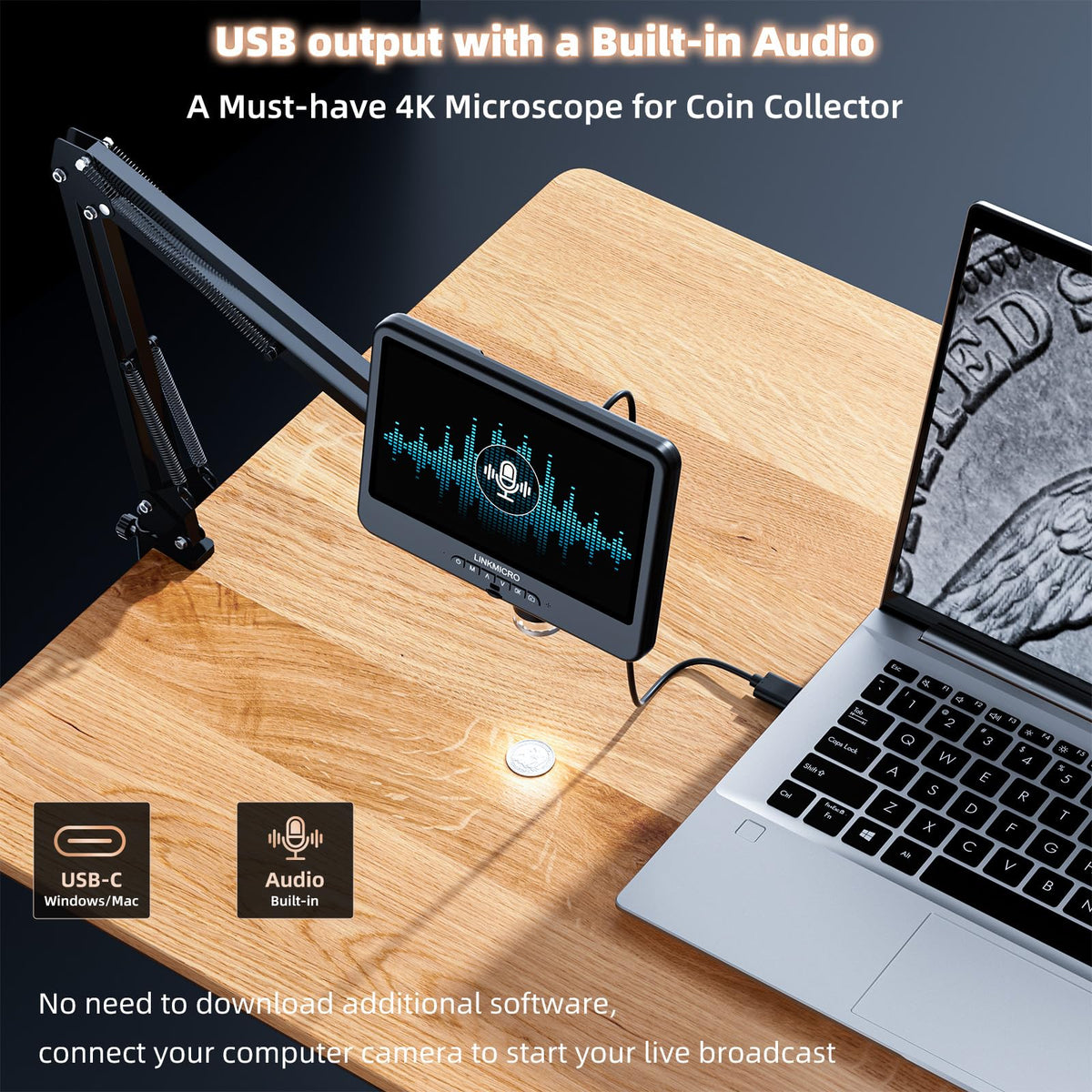 PC view via USB for real-time monitoring without extra software