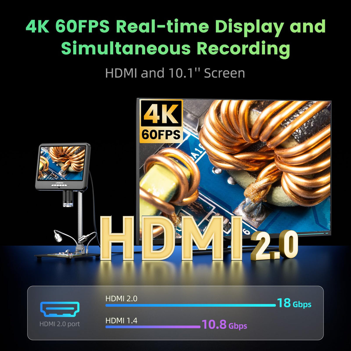 LINKMICRO LM210S built-in 10.1-inch screen shows a live magnified image