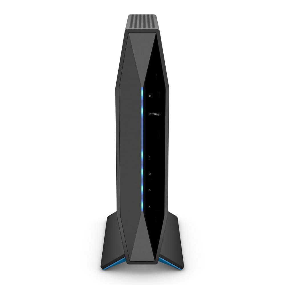 Linksys E8450 AX3200 router on desk for reliable streaming and gaming