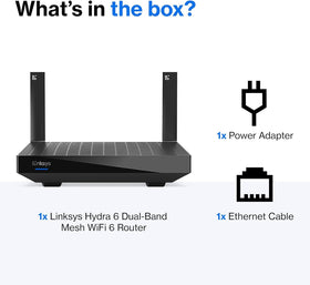 Hand holding Linksys Hydra 6 to show size and portability, makes placement and setup easy