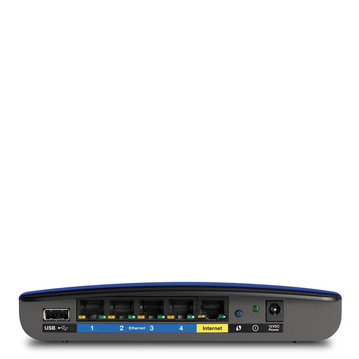 Linksys LNKEA3500 close-up on gigabit ports for fast wired connections.