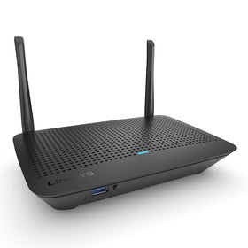 Linksys MR6350 front view showing compact router design for discreet home placement and reliable coverage.