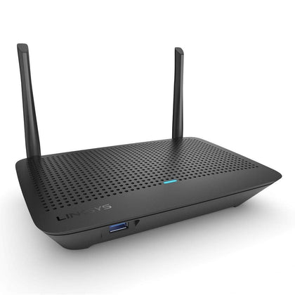 Linksys MR6350 front view showing compact router design for discreet home placement and reliable coverage.