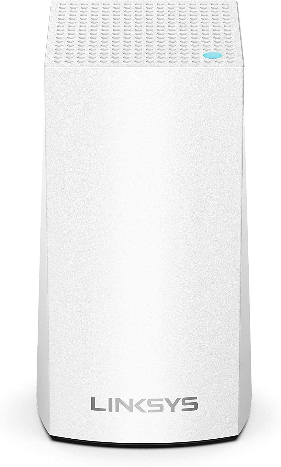 Linksys Velop front view showing sleek white design and compact footprint for discreet placement