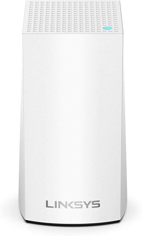 Linksys Velop front view showing sleek white design and compact footprint for discreet placement