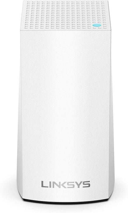 Linksys Velop front view showing sleek white design and compact footprint for discreet placement