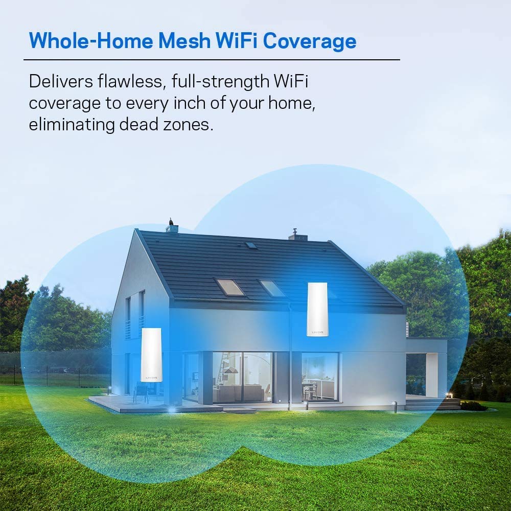 Linksys Velop three‑pack shown for easy, scalable home Wi‑Fi expansion