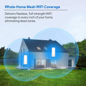 Linksys Velop three‑pack shown for easy, scalable home Wi‑Fi expansion