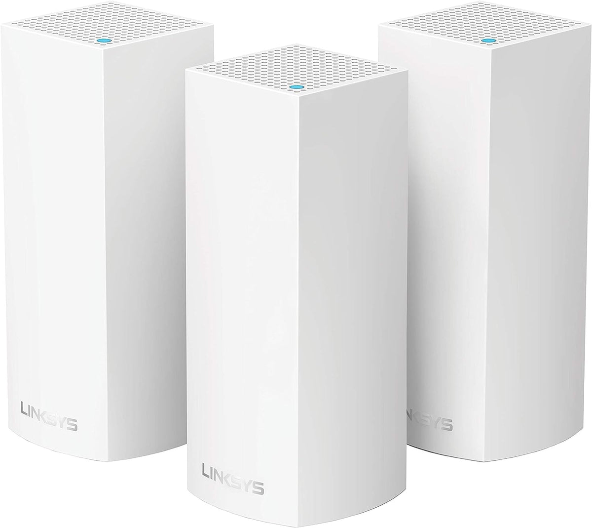 Linksys Velop tri-band front view showing strong home Wi-Fi coverage