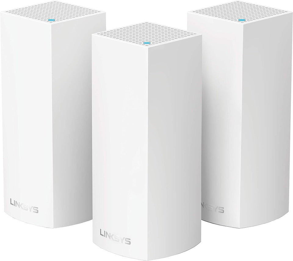 Linksys Velop tri-band front view showing strong home Wi-Fi coverage