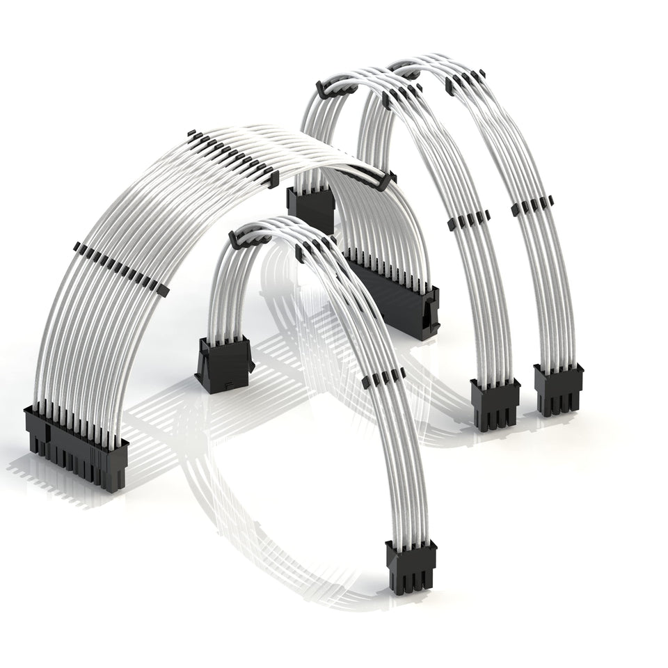 LINKUP 30cm PSU cable extension in silver for high-power PC builds.