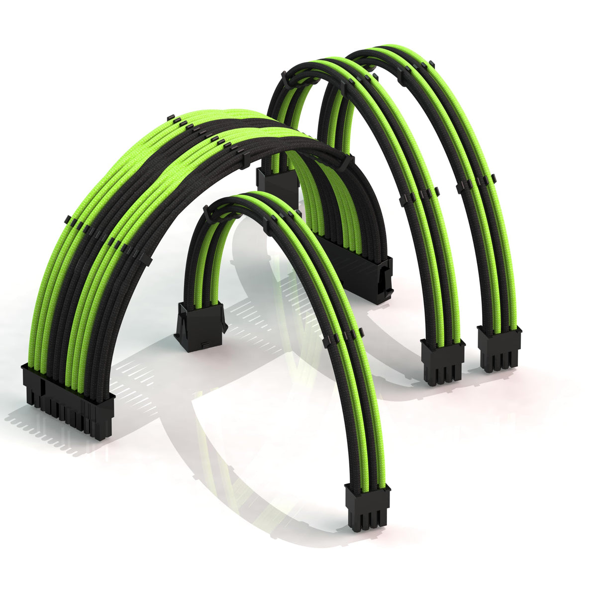 LINKUP 50cm braided PSU cable extension in black-green for clean interior cabling