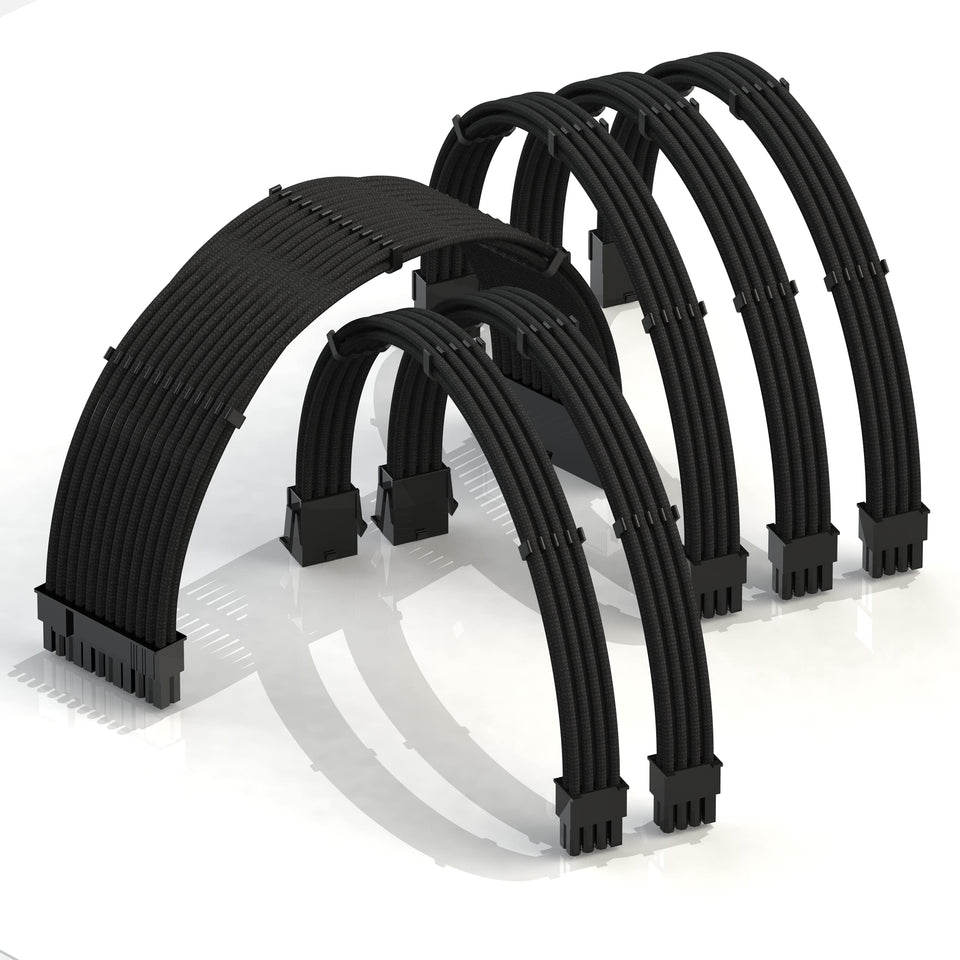LINKUP AVA 30cm PSU cable extension kit with braided sleeve for clean, organized builds.