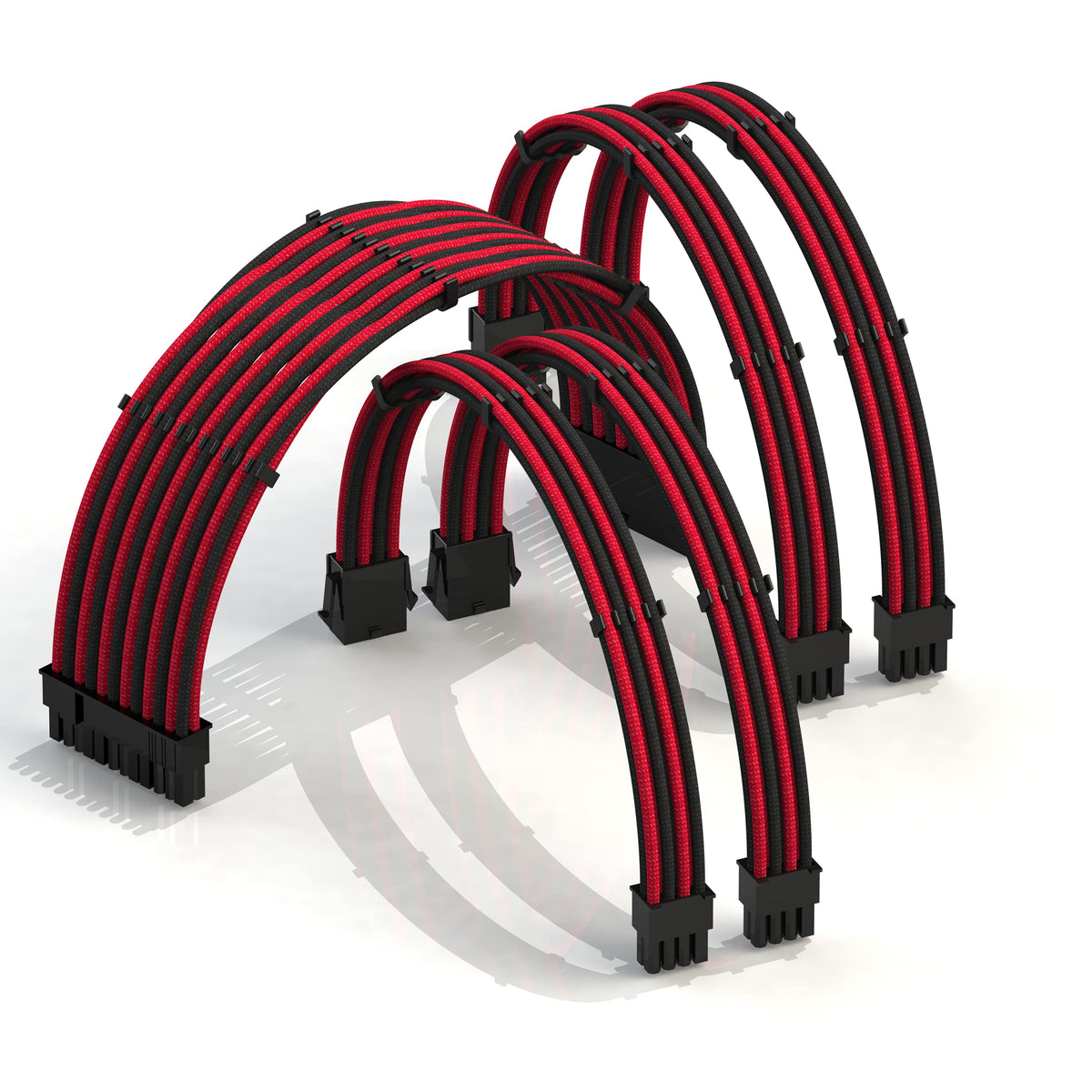 LINKUP AVA 30cm PSU extension sleeved in red and black for clean cable routing.