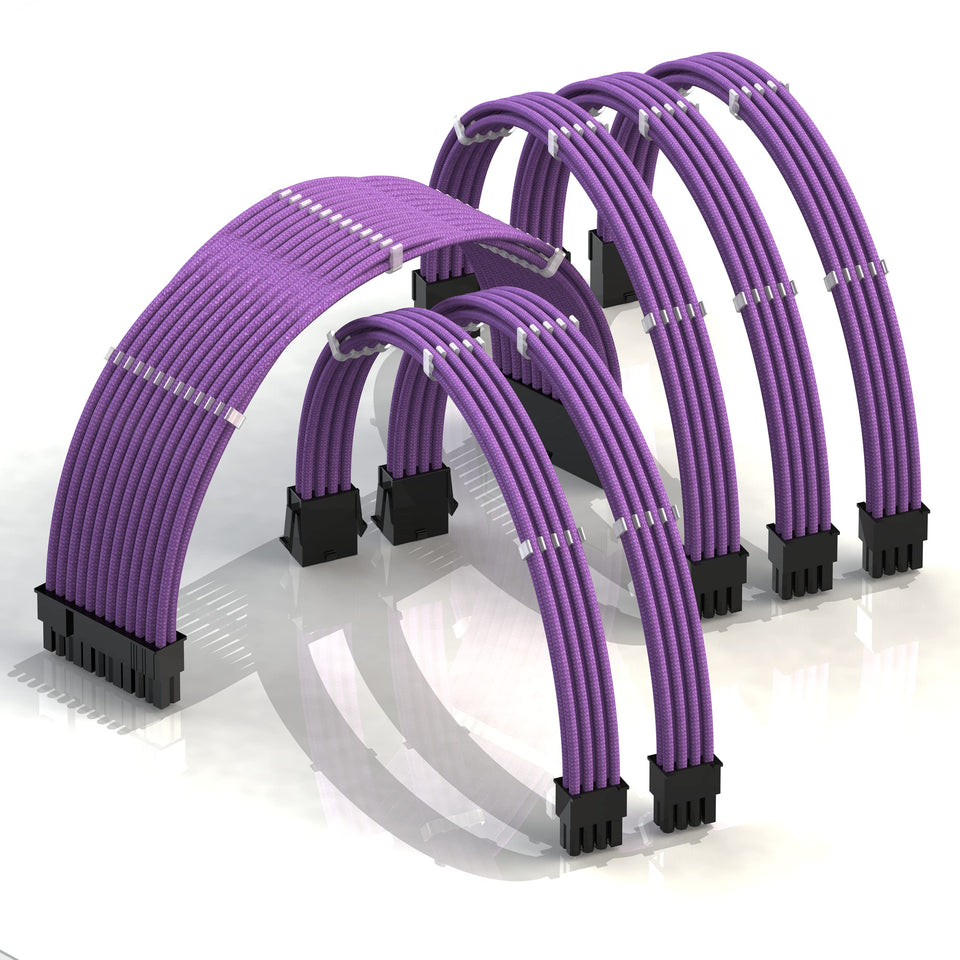 LINKUP AVA 50cm purple braided PSU extension highlights a tidy gaming rig