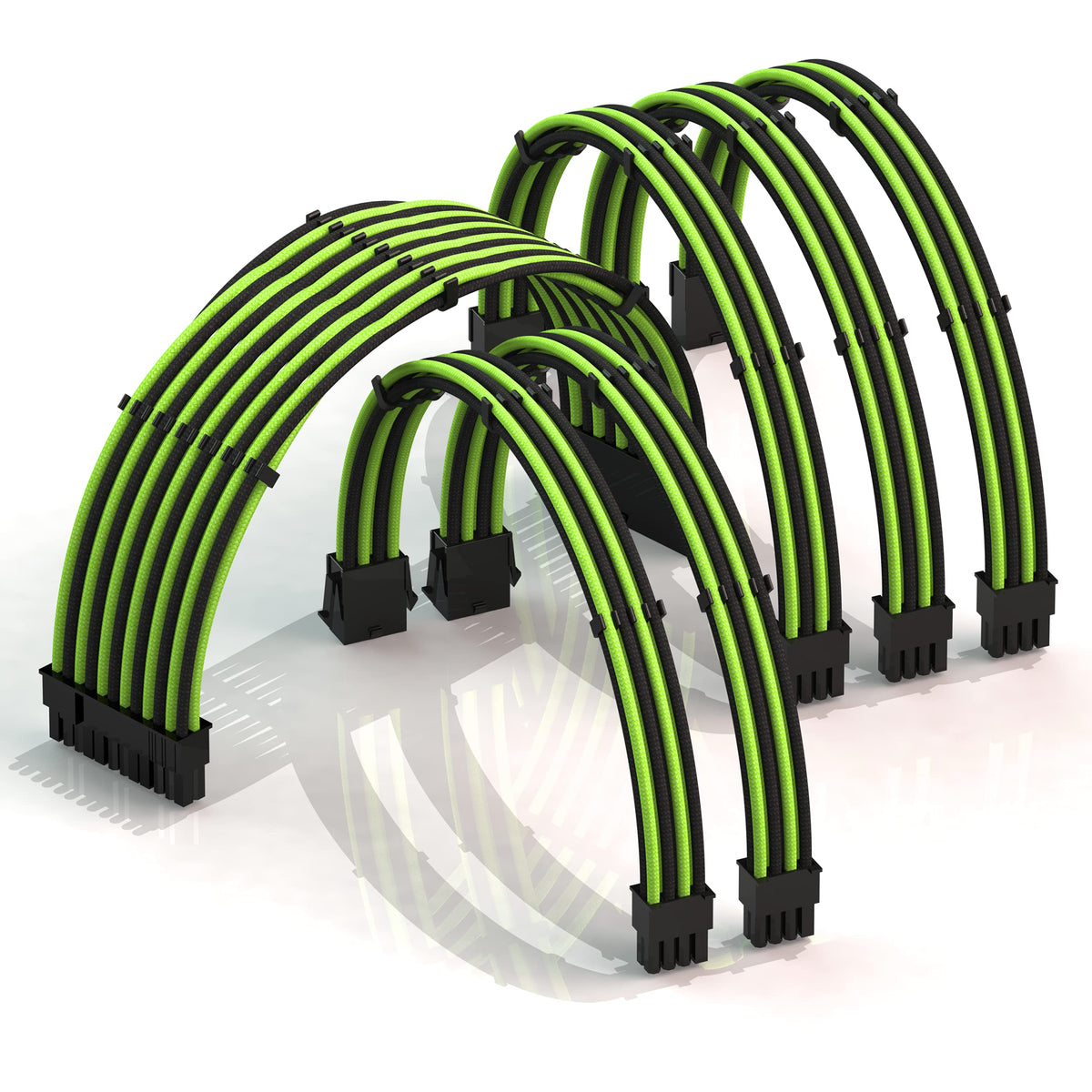 LINKUP AVA 50cm PSU extension in green-black braided sleeve for tidy power routing.