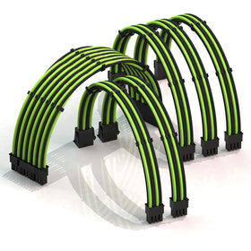 LINKUP AVA 50cm PSU extension in green-black braided sleeve for tidy power routing.