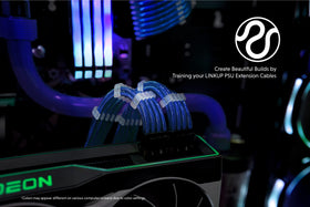 LINKUP cable combs for blue sleeved cables help organize a sharp build.