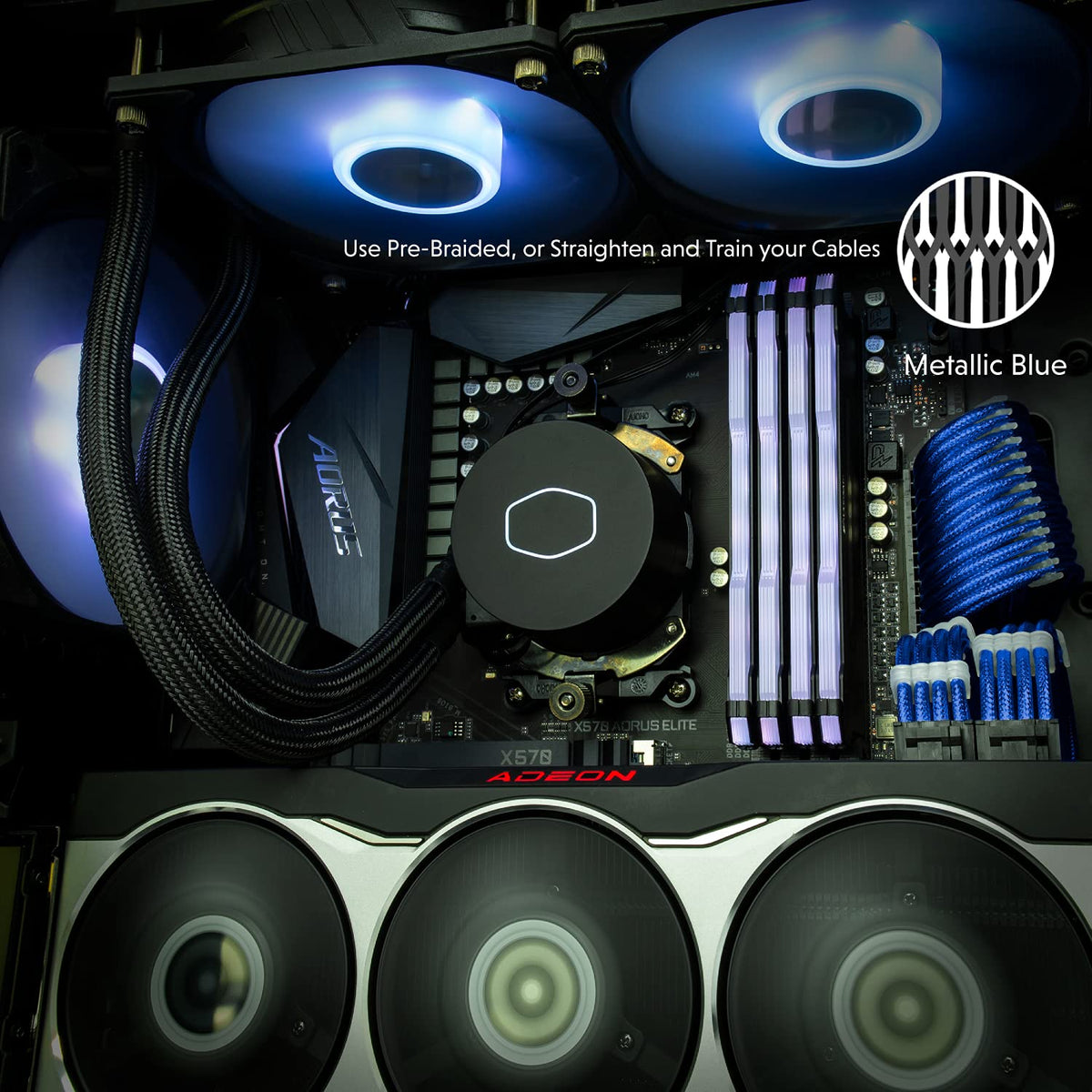 LINKUP GPU 6+2 power cable in blue silicone sleeve for clean GPU power paths.